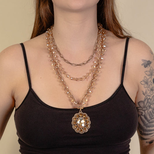 1229 - Beaded Layered Necklace - Gold