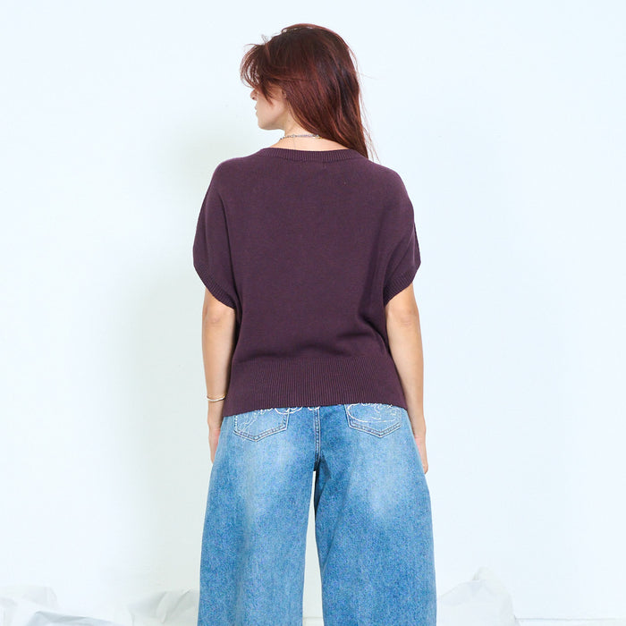 3D flower appliqué batwing knit top wholesale
