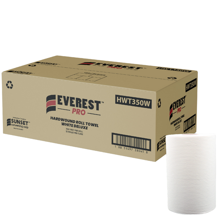 7.85" x 350' White Hand Towel Rolls - 12 Rolls