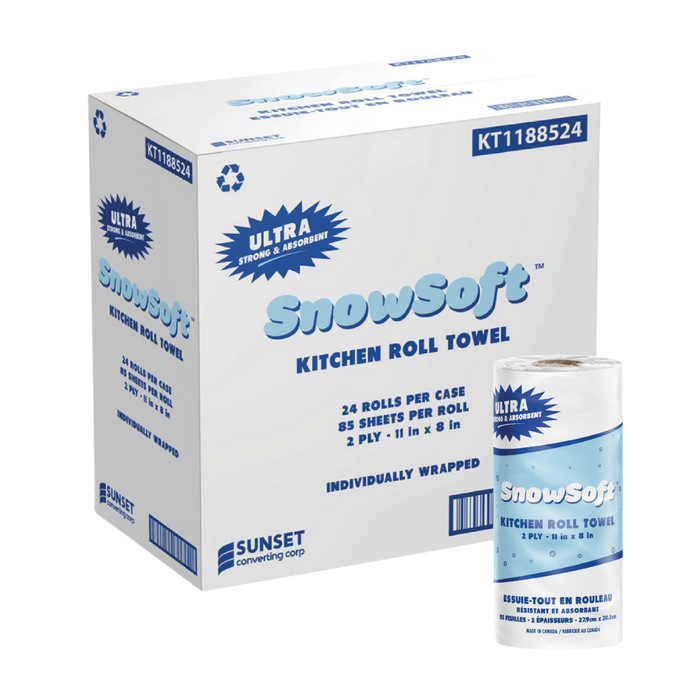 8" x 11", 85 Sheets, 2 Ply Kitchen Towel - 24 Rolls
