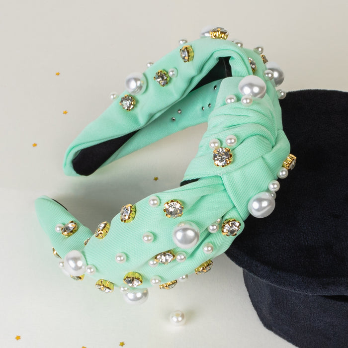 91003 - Crystal and Pearl Headband - Mint