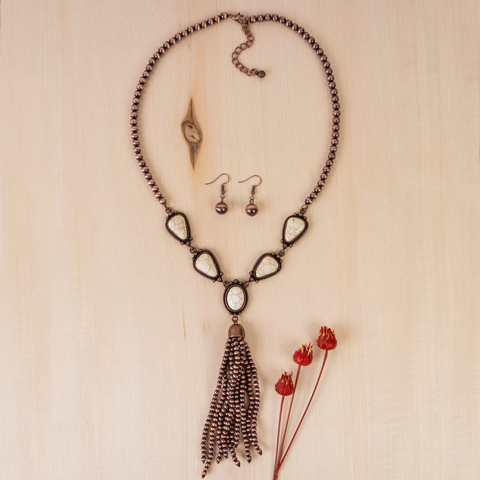 92055 - Squash Blossom Tassel Necklace - Ivory & Copper