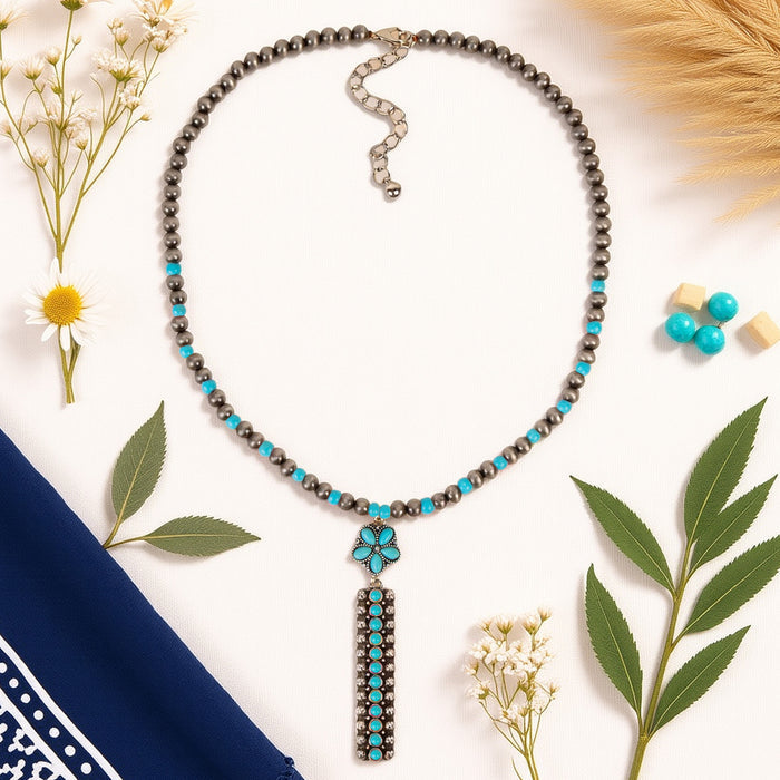 92289 - Squash Blossom Necklace - Turquoise & Silver