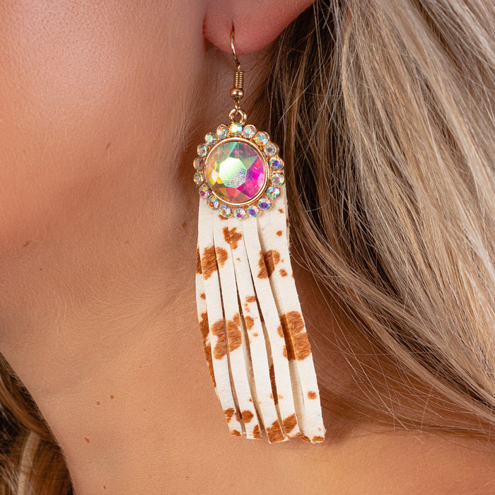 93020 - Rhinestone Tassel Earrings - Light Brown