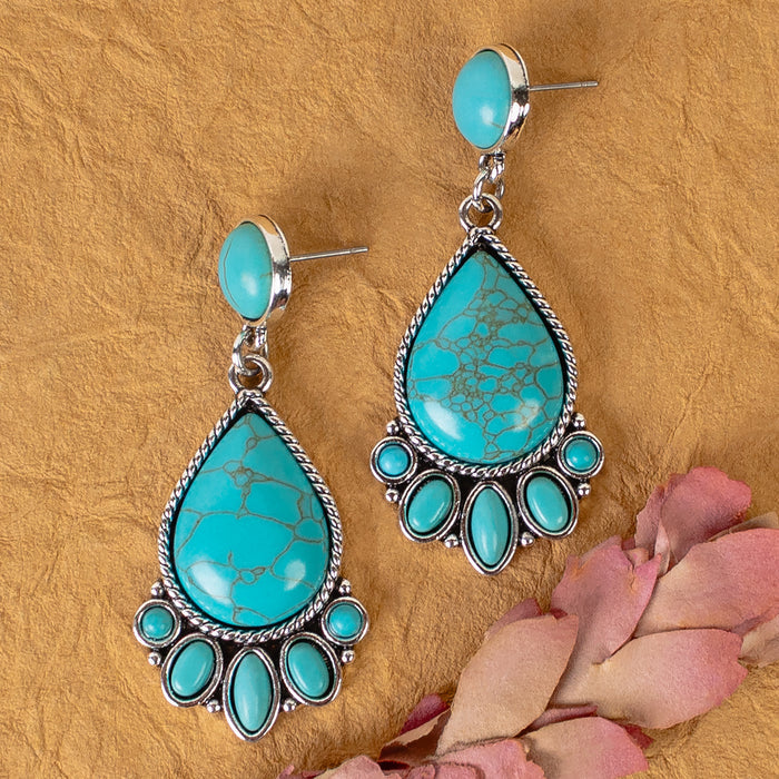93459 - Squash Blossom Earrings - Turquoise & Silver