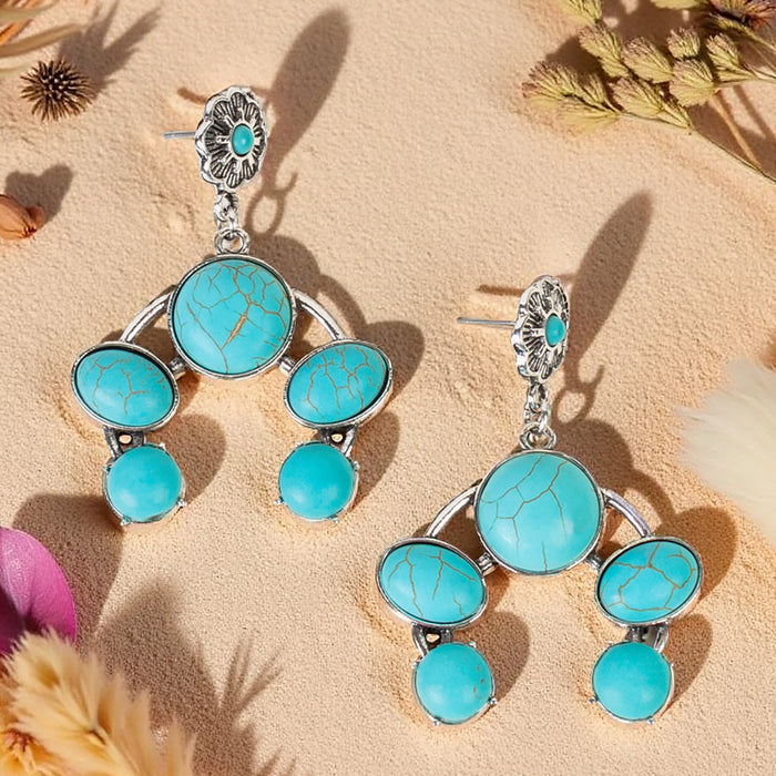 93469 - Squash Blossom Earrings - Turquoise & Silver