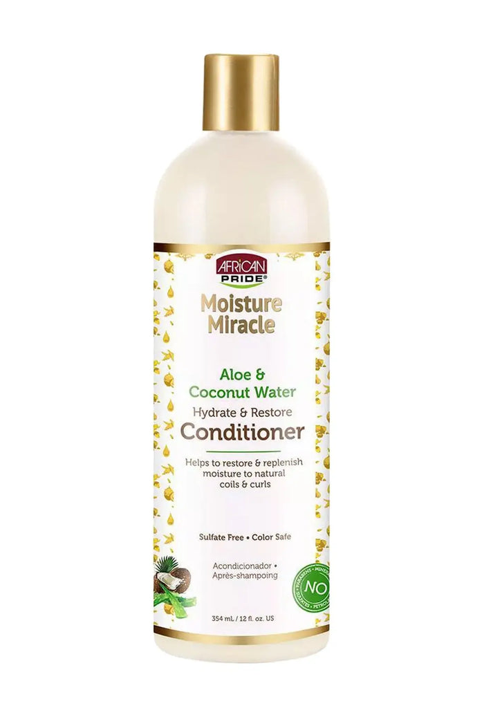 AFRICAN PRIDE MOISTURE MIRACLE ALOE & COCONUT WATER HYDRATE & RESTORE HAIR CONDITIONER 12oz - BSW BEAUTY CANADA