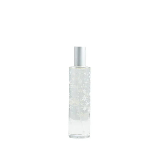 Clear glass bottle with silver cap on a white background