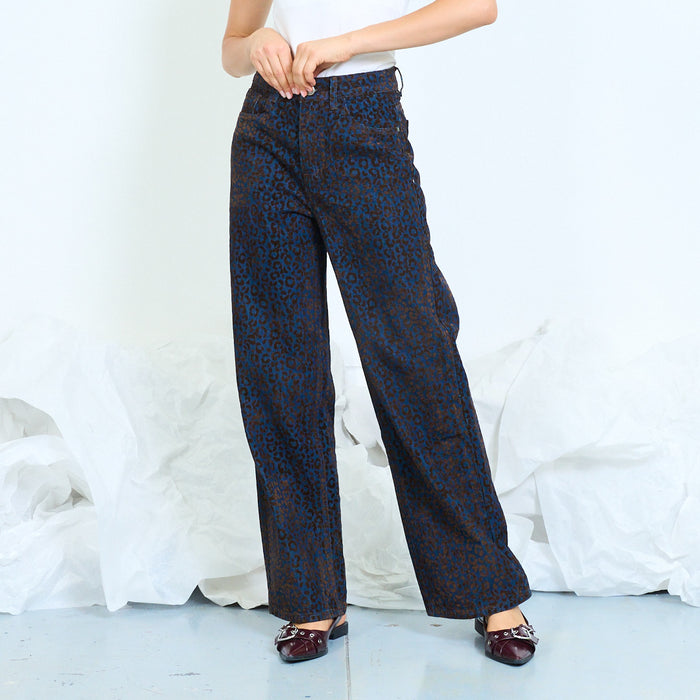 Animal-print straight-leg jeans with five-pocket construction wholesale