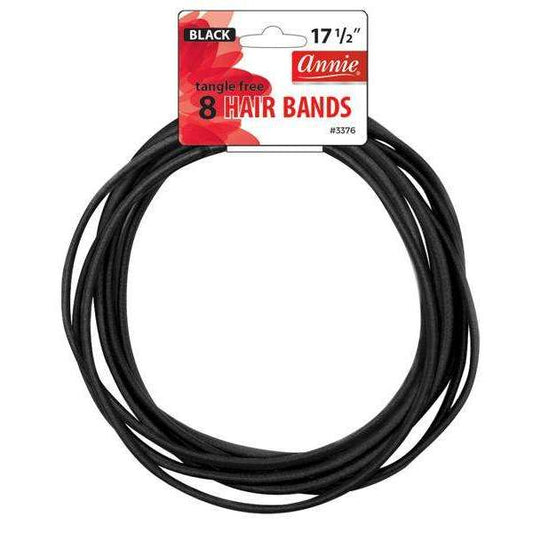 Annie Tangle Free Hair Band 17.5 Inch, 8 Count, Black