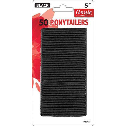 Annie Thin Ponytailers 1 1/2in, 50 Count Elastic Hair Ties, Black