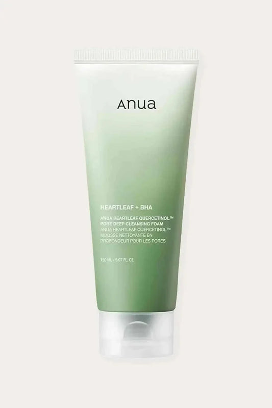 Anua Heartleaf Quercetinol Pore Deep Cleansing Foam tube, recognized as a best face wash for acne due to its deep pore purifying formula.