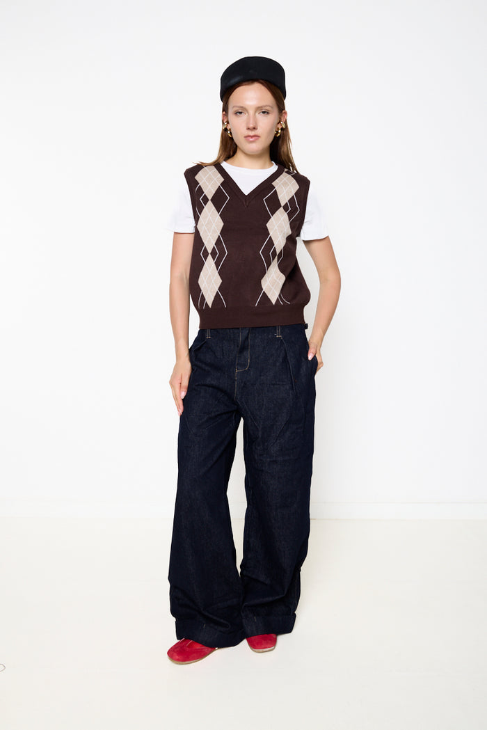 Argyle V-neck knitted vest wholesale