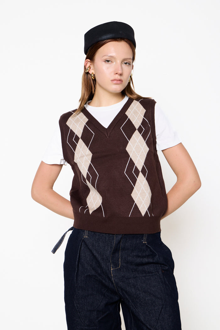 Argyle V-neck knitted vest wholesale