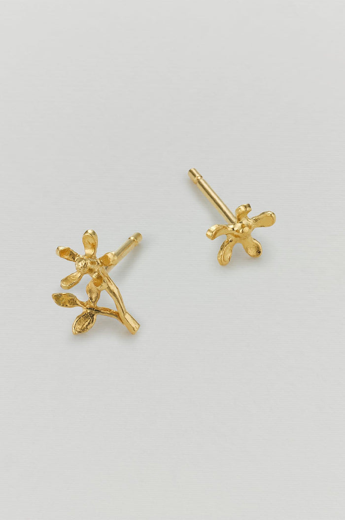 Asymmetric Growing Flower Stud Earrings Gold