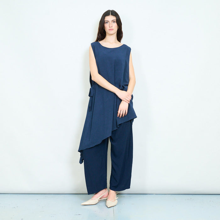 Asymmetric side tie sleeveless tunic top wholesale
