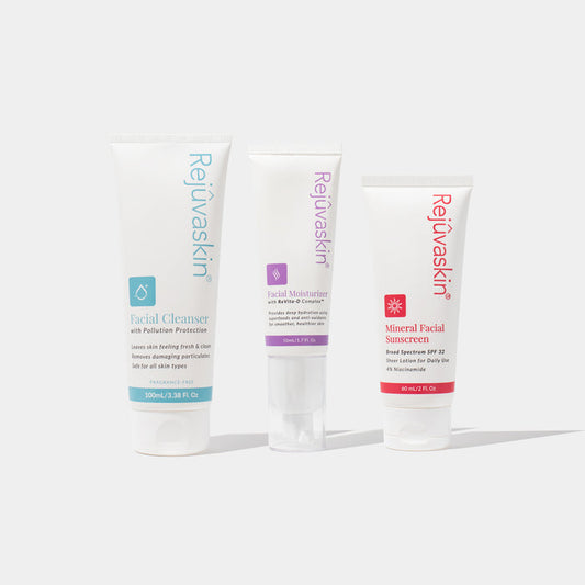 Rejûvaskin Basics Routine skincare bundle on a white background