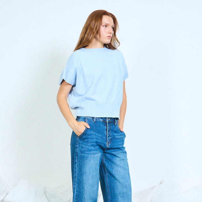 Batwing short-sleeve knitted sweater with ribbed hem wholesale
