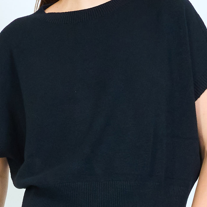 Batwing short-sleeve knitted sweater with ribbed hem wholesale