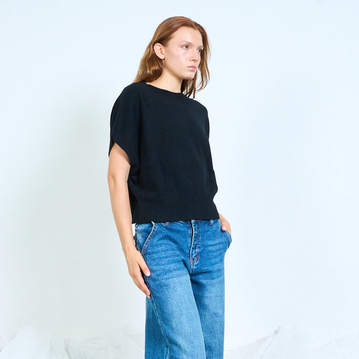 Batwing short-sleeve knitted sweater with ribbed hem wholesale