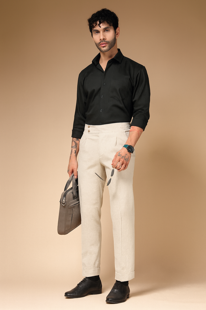 Beige Corduroy Signature Buttoned Gurkha Pants | Boot Cut Fit by ITALIAN VEGA®