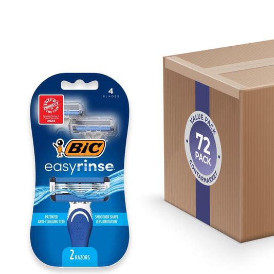 BIC -  EasyRinse Anti-Clogging Men s Disposable Razors 4 Blades, 2 Count - 72 Pack