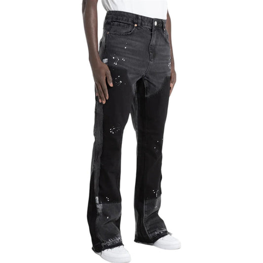 "Black Patch Flared Denim"
