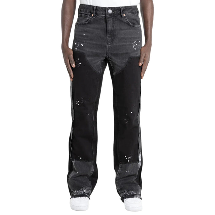 "Black Patch Flared Denim"