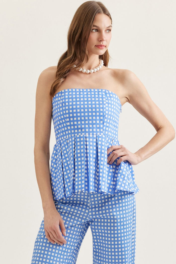 Blue Belle Checkered Peplum Top 🩵