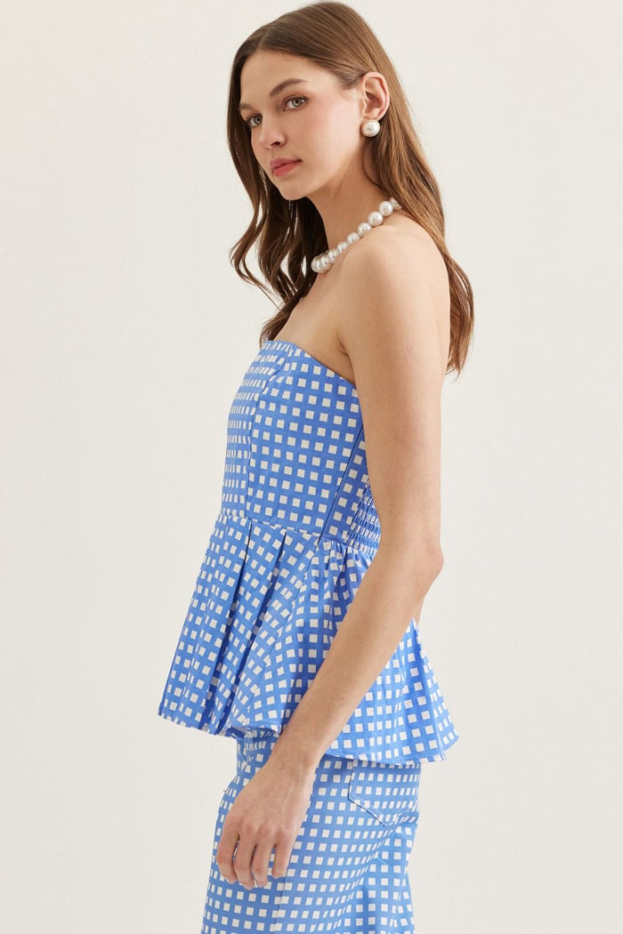 Blue Belle Checkered Peplum Top 🩵
