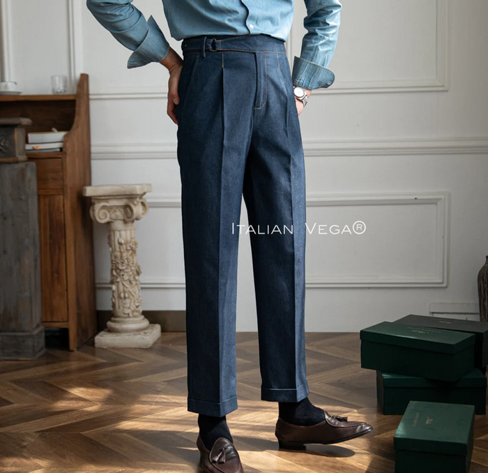 Blue Denim Veteran Gurkha Trouser Pants for Men by Italian Vega® (Limited Edition)