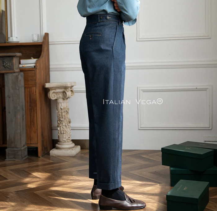 Blue Denim Veteran Gurkha Trouser Pants for Men by Italian Vega® (Limited Edition)