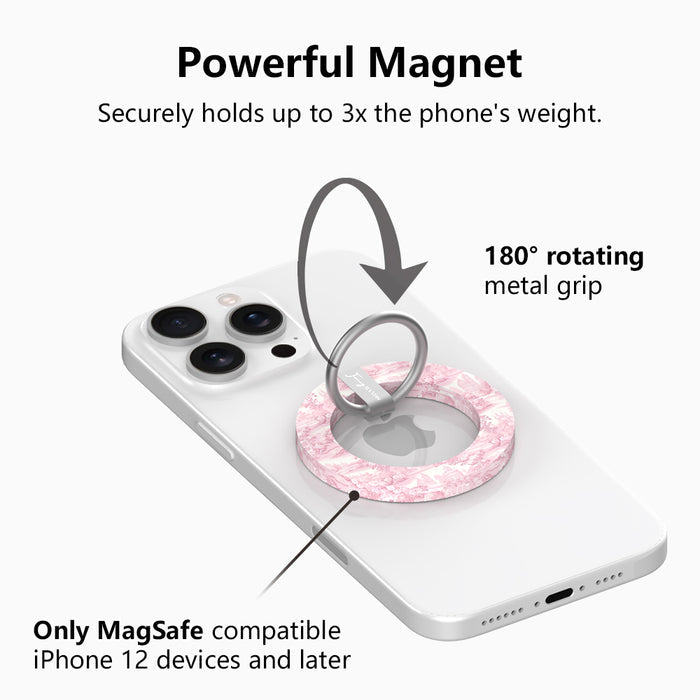 Blush Manor pink toile landscape pattern MagSafe phone grip ring with vintage houses and trees compatible with iPhone and Samsung