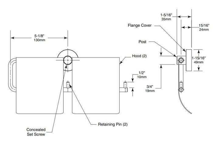BOBRICK Cubicle B548 Double Toilet Roll Holder with Hood