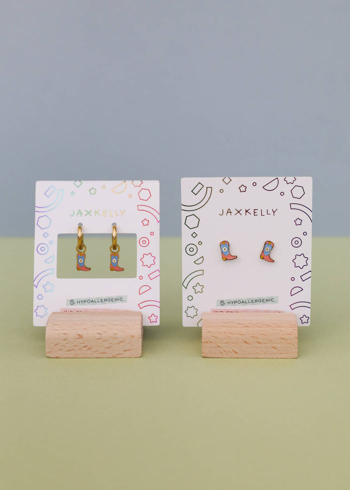 Boot Enamel Flat Back Kids Earrings