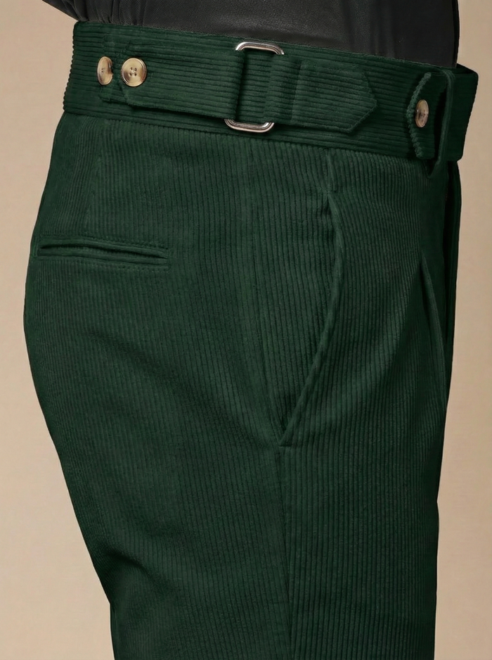 Bottle Green Corduroy Oxford Gurkha Pants | Boot Cut Fit by ITALIAN VEGA®