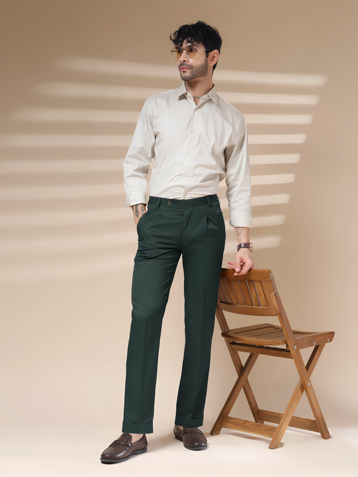 Bottle Green Men Pleated Trouser by ITALIAN VEGA®