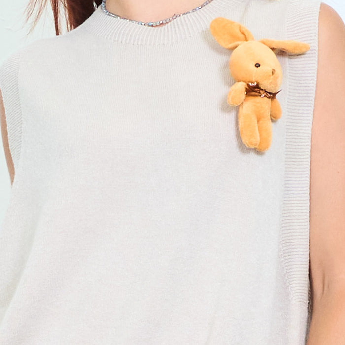 Bunny charm longline knitted vest with side slits wholesale