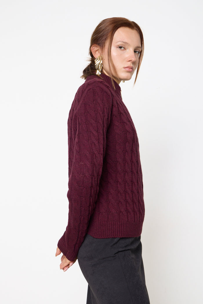 Cable-knit zip-front stand-collar sweater wholesale