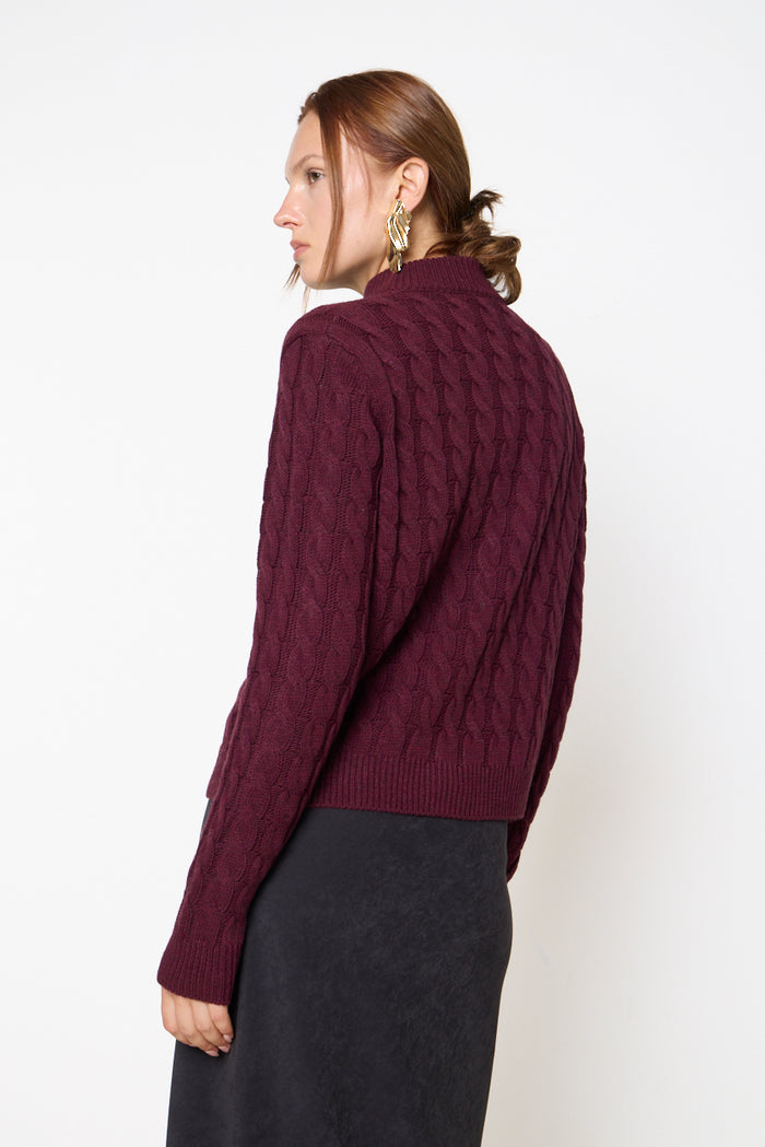 Cable-knit zip-front stand-collar sweater wholesale