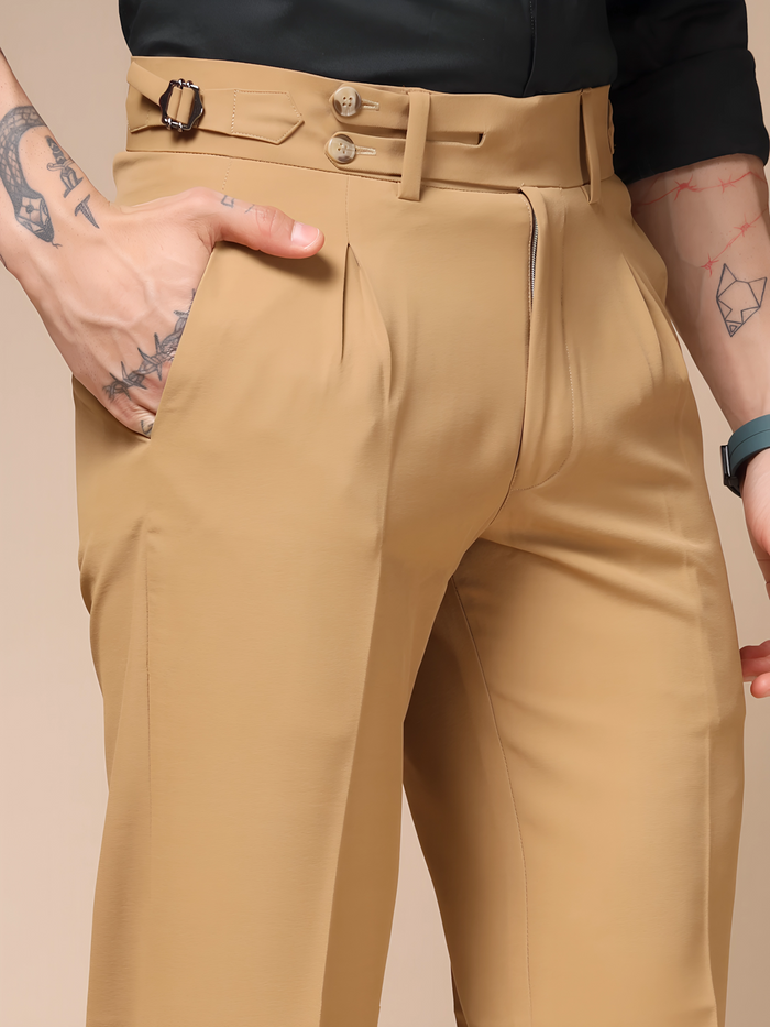 Camel Double Buttoned Gurha Pants by ITALIAN VEGA®