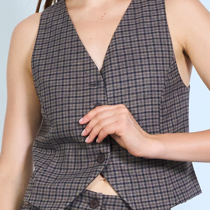 Checked button-front tailored vest wholesale