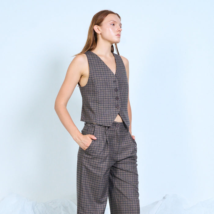 Checked button-front tailored vest wholesale