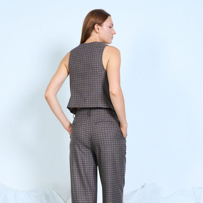 Checked button-front tailored vest wholesale