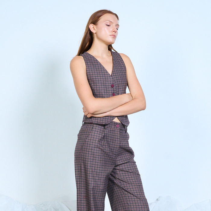 Checked button-front tailored vest wholesale