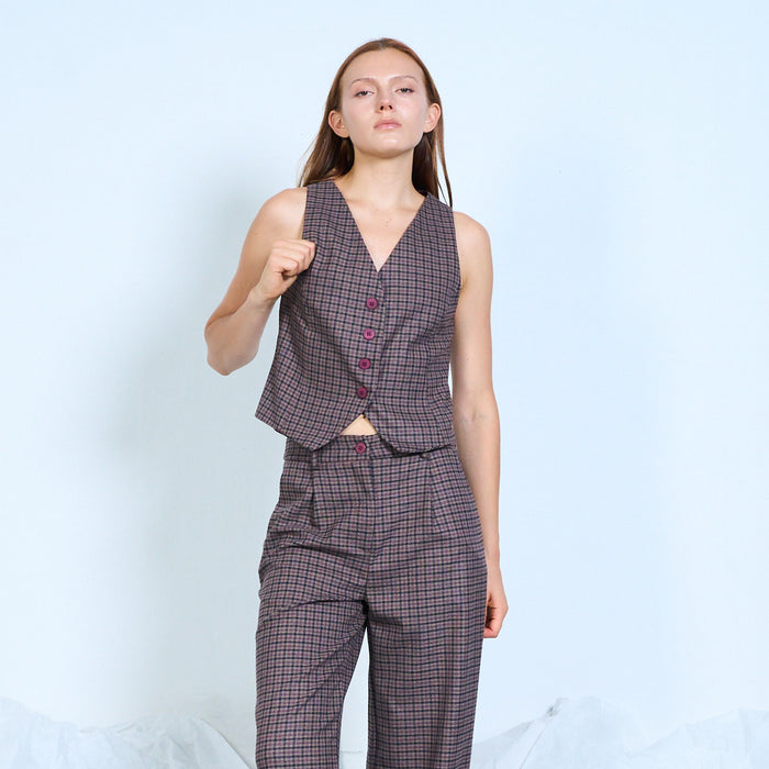 Checked button-front tailored vest wholesale