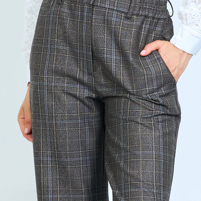 Checked wide-leg trousers with front button fastening wholesale