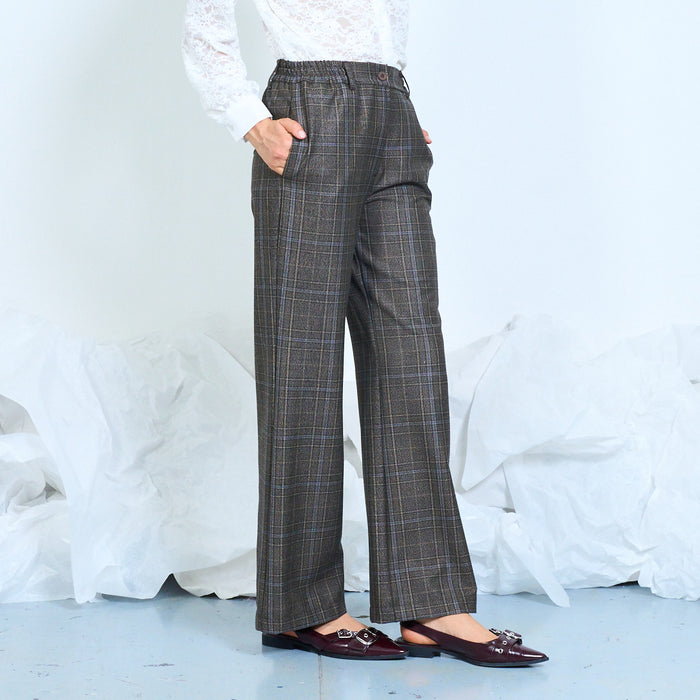 Checked wide-leg trousers with front button fastening wholesale