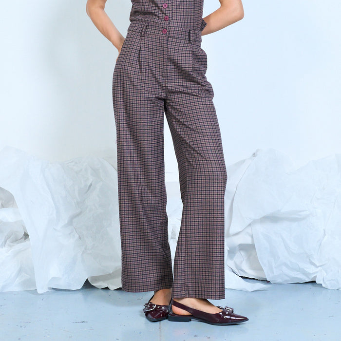 Checked wide-leg trousers with front pleats wholesale