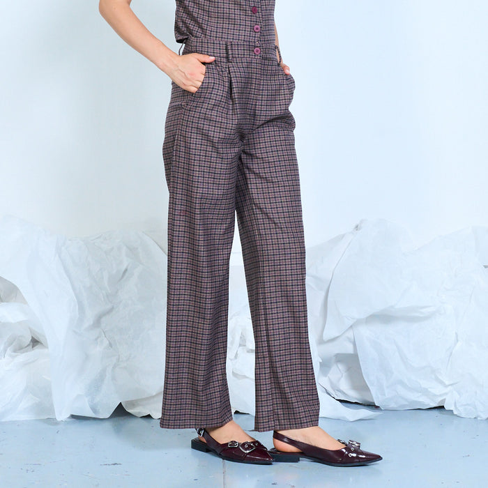 Checked wide-leg trousers with front pleats wholesale
